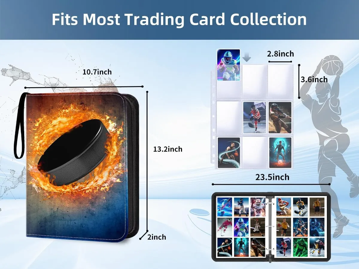 HESTECH 900 Pockets Hockey Card Binder, Trading Card Binder 9 Pocket with 50 Removable Sleeves for Football Baseball or Game Sports Trading Cards, 3 Ring Card Holder Binder, Collector Storage Album