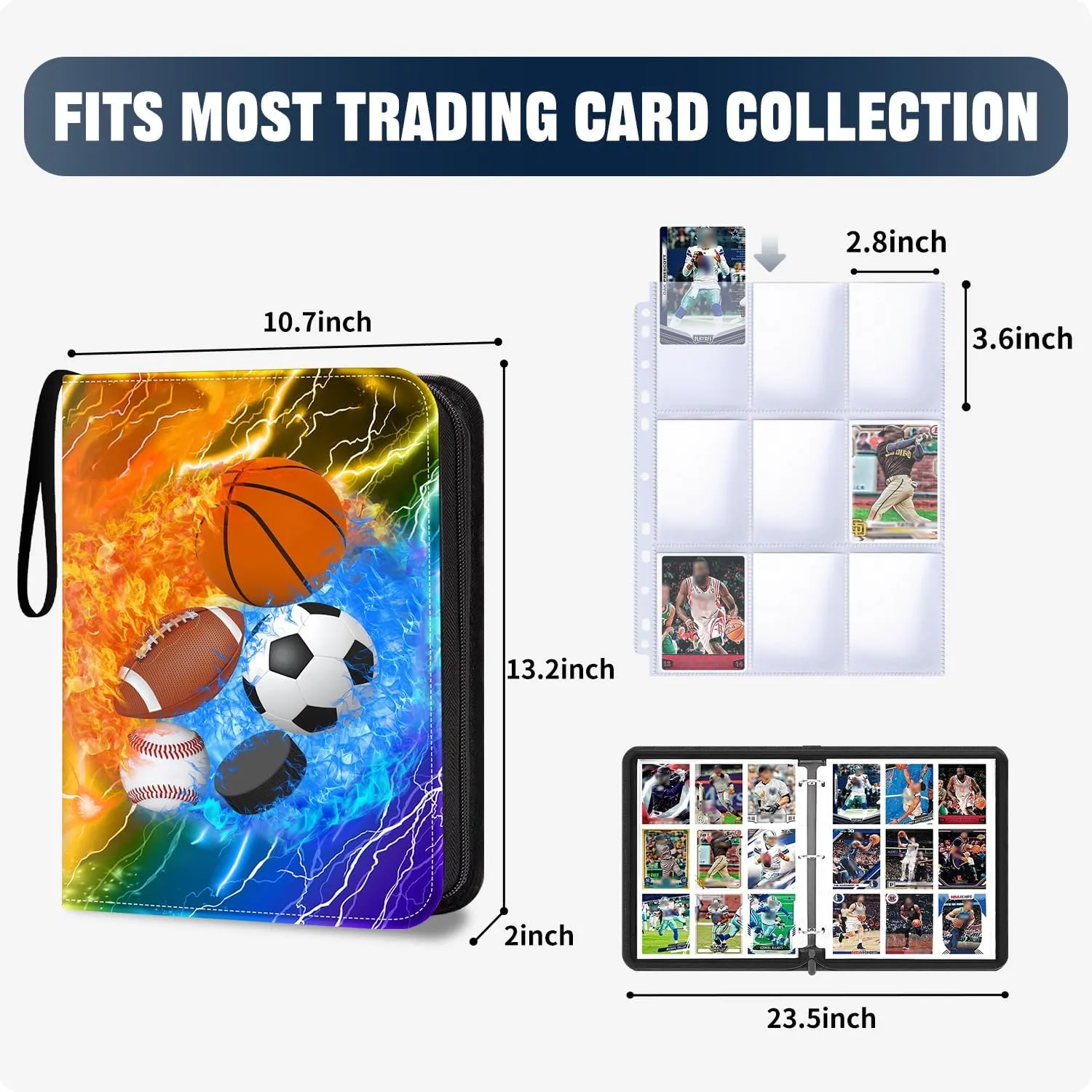 HESTECH Sports Card Binder 9 Pocket with 50 Removable Sleeves, Collectible Trading Card Albums Display Storage Organizer Fits 900 Card, Sports Card Holder for Collectors Boys and Girls Gift