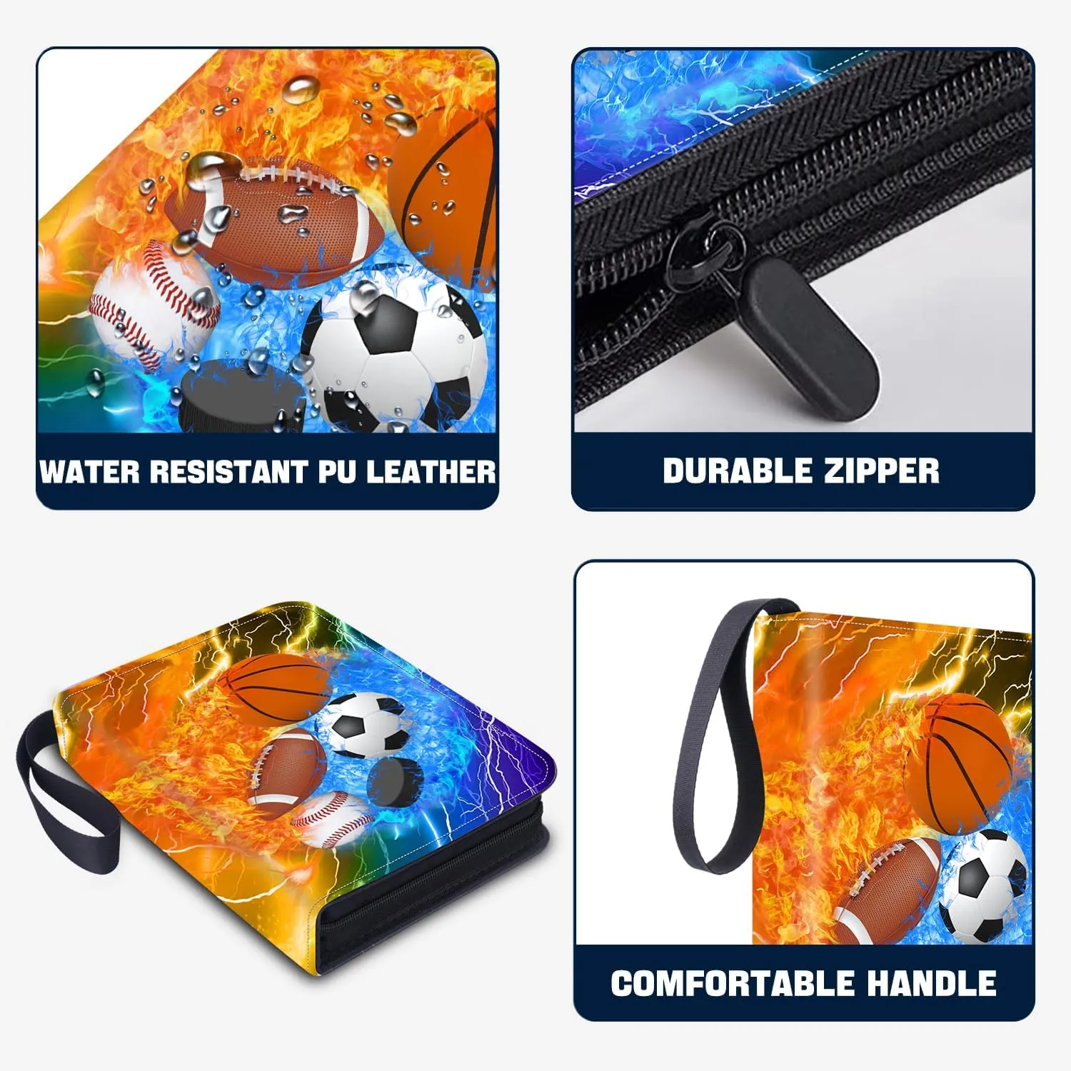 HESTECH Sports Card Binder 9 Pocket with 50 Removable Sleeves, Collectible Trading Card Albums Display Storage Organizer Fits 900 Card, Sports Card Holder for Collectors Boys and Girls Gift