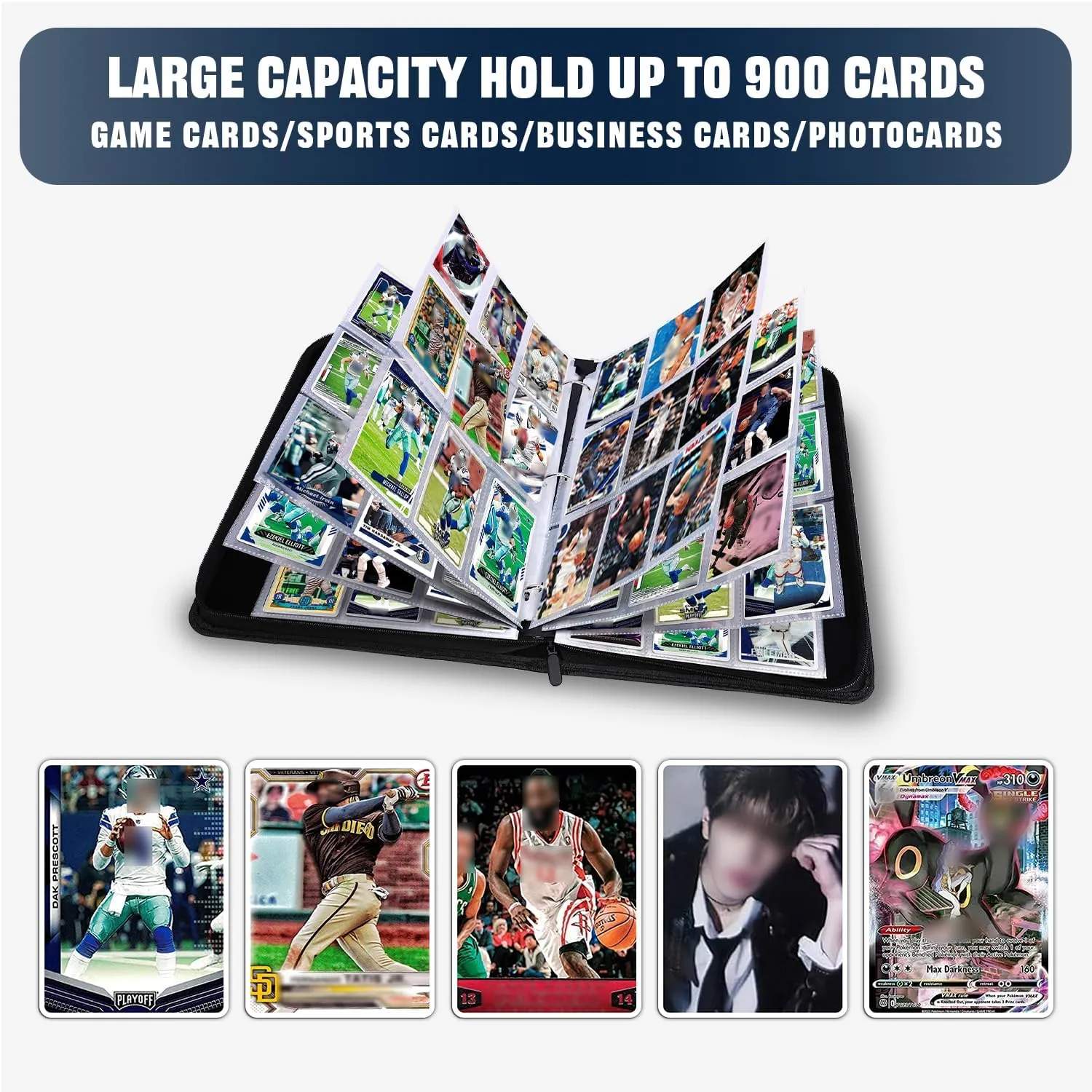 HESTECH Sports Card Binder 9 Pocket with 50 Removable Sleeves, Collectible Trading Card Albums Display Storage Organizer Fits 900 Card, Sports Card Holder for Collectors Boys and Girls Gift
