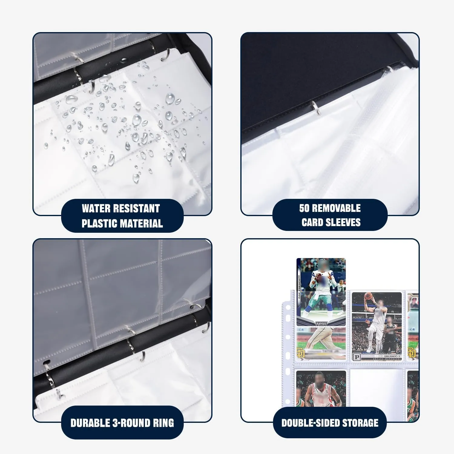 HESTECH Sports Card Binder 9 Pocket with 50 Removable Sleeves, Collectible Trading Card Albums Display Storage Organizer Fits 900 Card, Sports Card Holder for Collectors Boys and Girls Gift