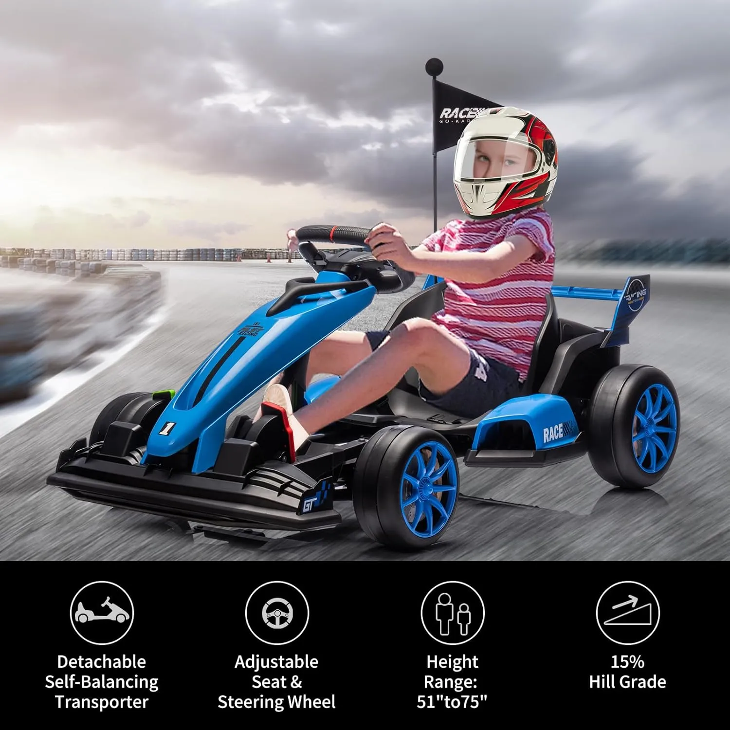 Hetoy 24V Electric Drift Kart for Kids Ages 6-12, Adjustable Seat &Variable Speed(8.5MPH), EVA Silent Wheels & Parent-Approved Safety, Outdoor Ride-On Toy with Dual Pedals