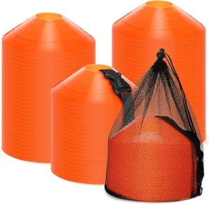 Hiboom 100 Pcs Soccer Training Cones Kit Field Pro Disc Cones with Strap Carry Bag Agility Sports Drill Cones for Gym Practice (Orange)