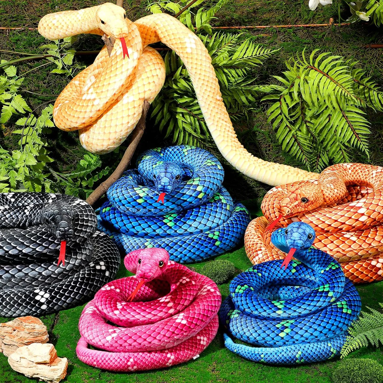 Hiboom Giant Snake Plush Large Stuffed Animal Realistic Stuffed Lifelike Snake Toy Gifts for Birthday Party Decoration Easter Carnival Prank Props(71 Inch,Teal)