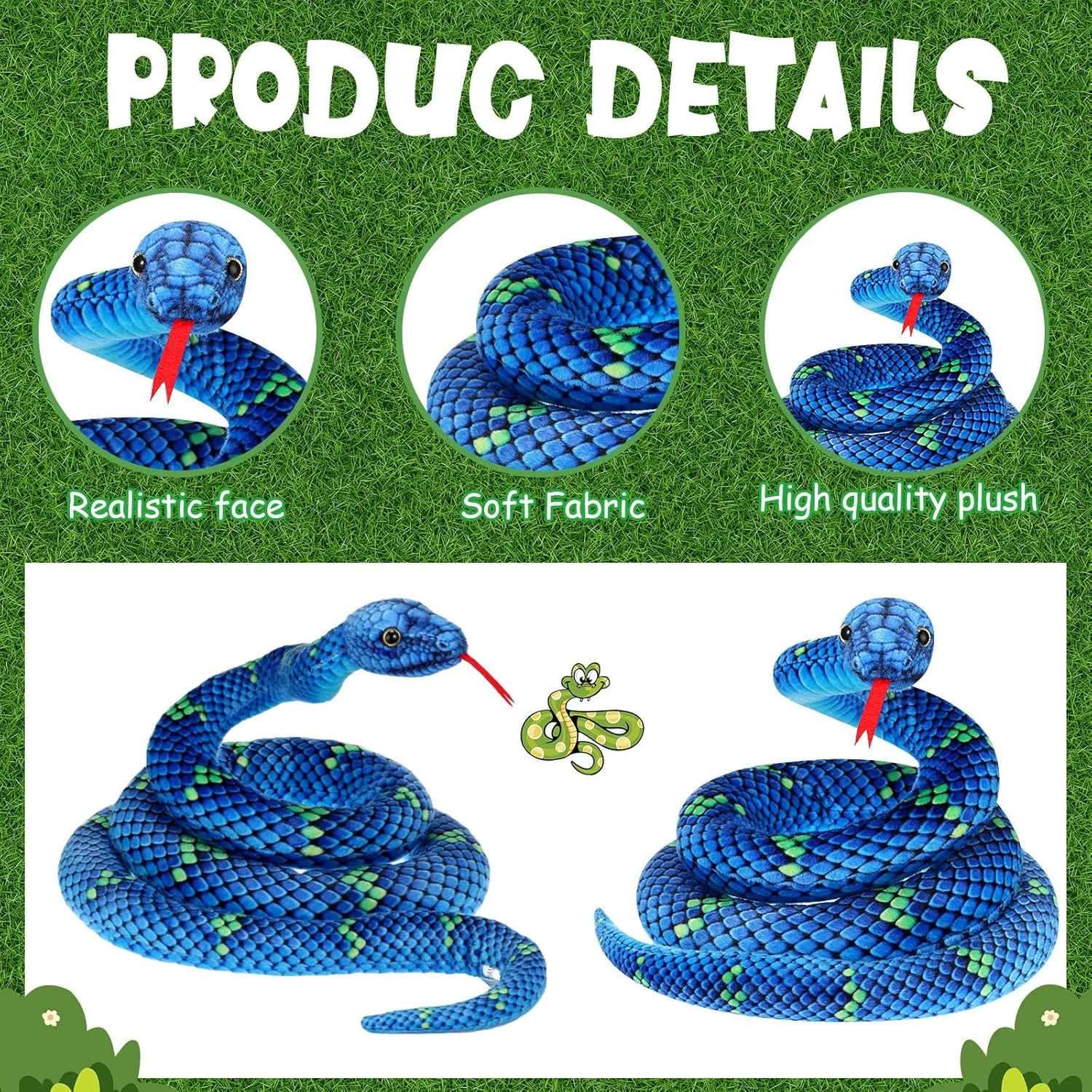 Hiboom Giant Snake Plush Large Stuffed Animal Realistic Stuffed Lifelike Snake Toy Gifts for Birthday Party Decoration Easter Carnival Prank Props(71 Inch,Teal)