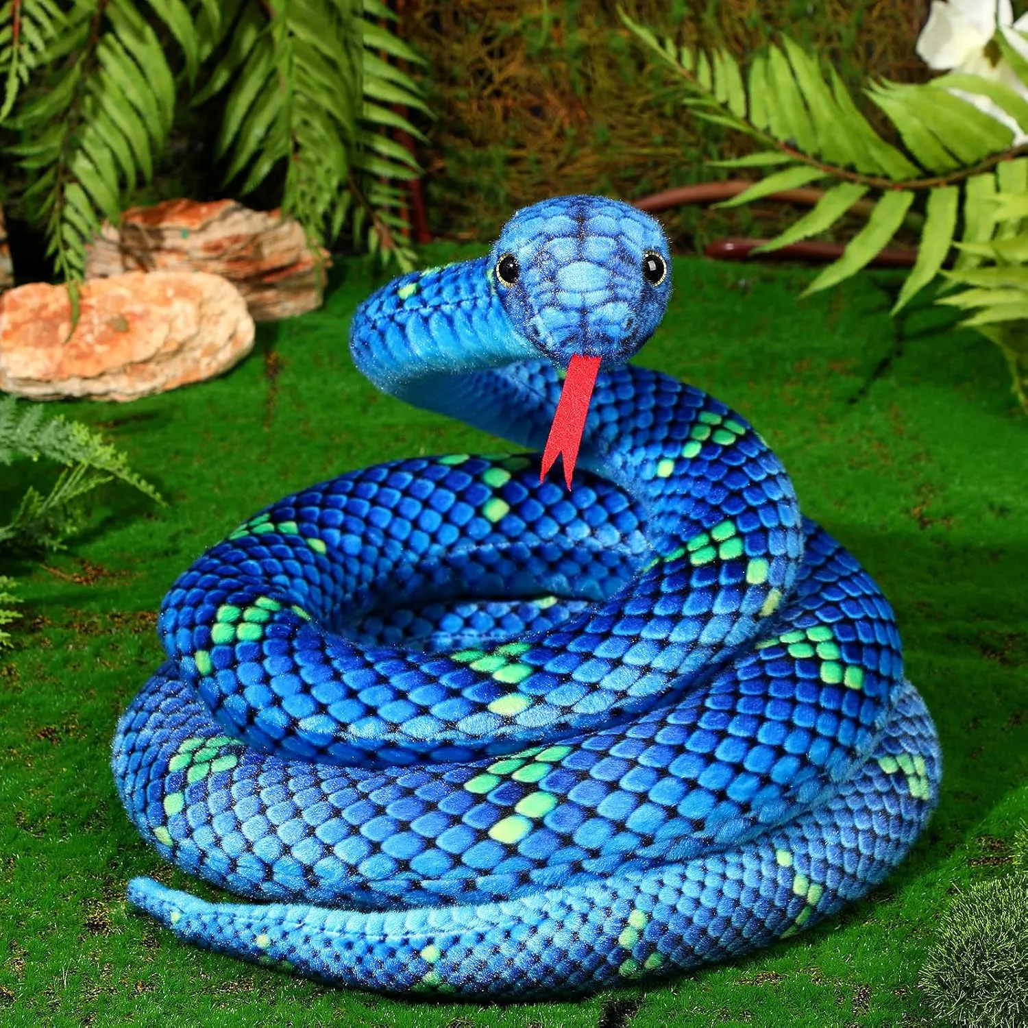 Hiboom Giant Snake Plush Large Stuffed Animal Realistic Stuffed Lifelike Snake Toy Gifts for Birthday Party Decoration Easter Carnival Prank Props(71 Inch,Teal)