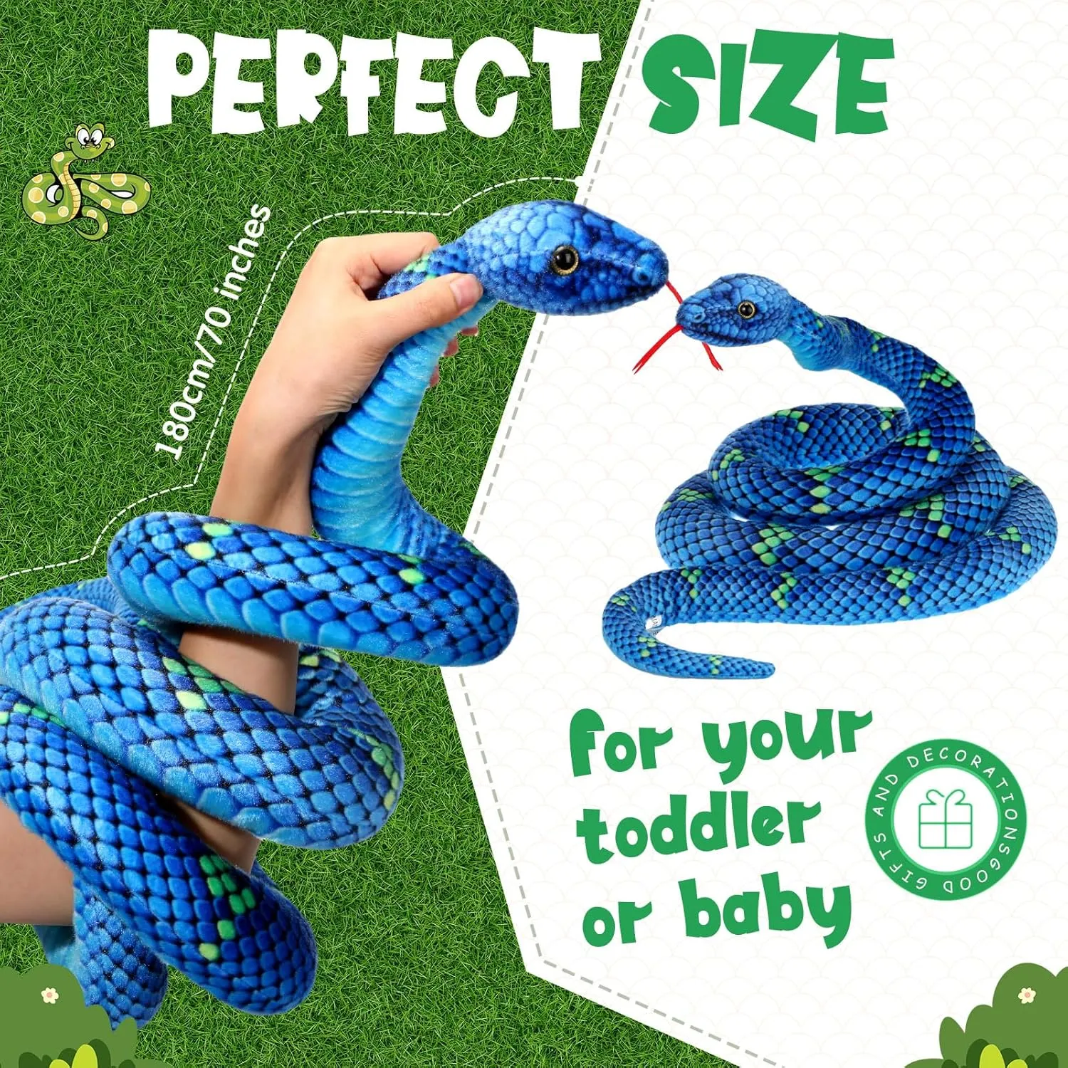 Hiboom Giant Snake Plush Large Stuffed Animal Realistic Stuffed Lifelike Snake Toy Gifts for Birthday Party Decoration Easter Carnival Prank Props(71 Inch,Teal)