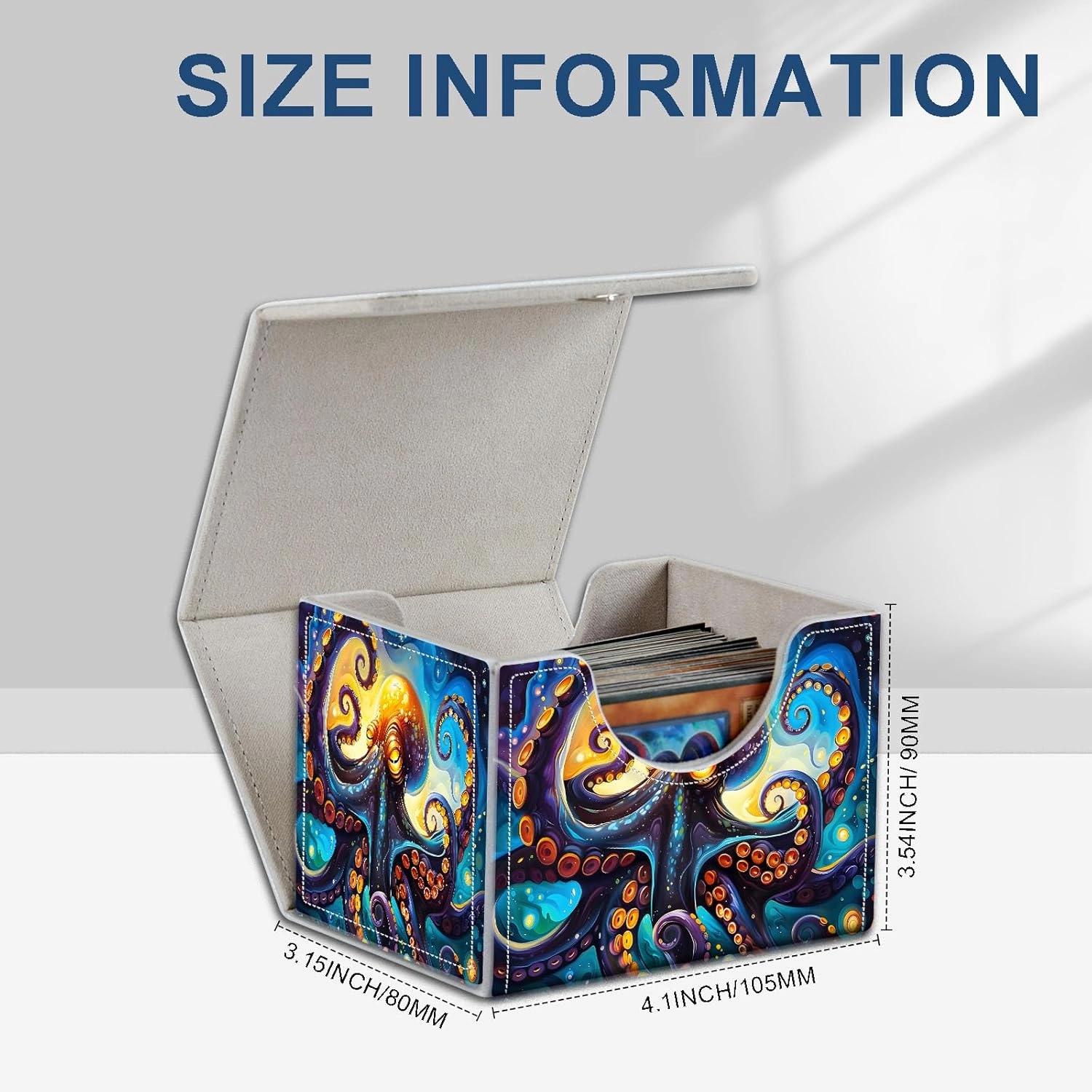 High-Capacity Art Deco Card Deck Box - Ideal Trading Card Game Storage Solution with Compact Size, and Easy Access - PU Leather Fits for TCG CCG Magic Cards(Cosmic Octopus)