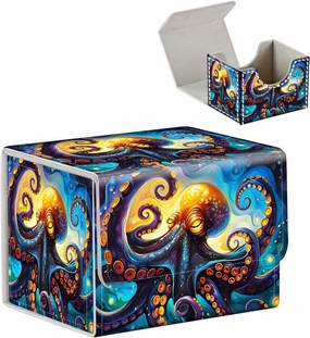 High-Capacity Art Deco Card Deck Box - Ideal Trading Card Game Storage Solution with Compact Size, and Easy Access - PU Leather Fits for TCG CCG Magic Cards(Cosmic Octopus)