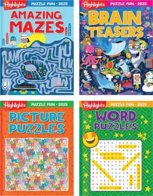 Highlights for Children Puzzle Fun 2025 Books for Kids Ages 6 and Up, 4-Book Set of Brain Teasers, Mazes, Word Puzzles and More Travel-Friendly Screen Free Kids Puzzles