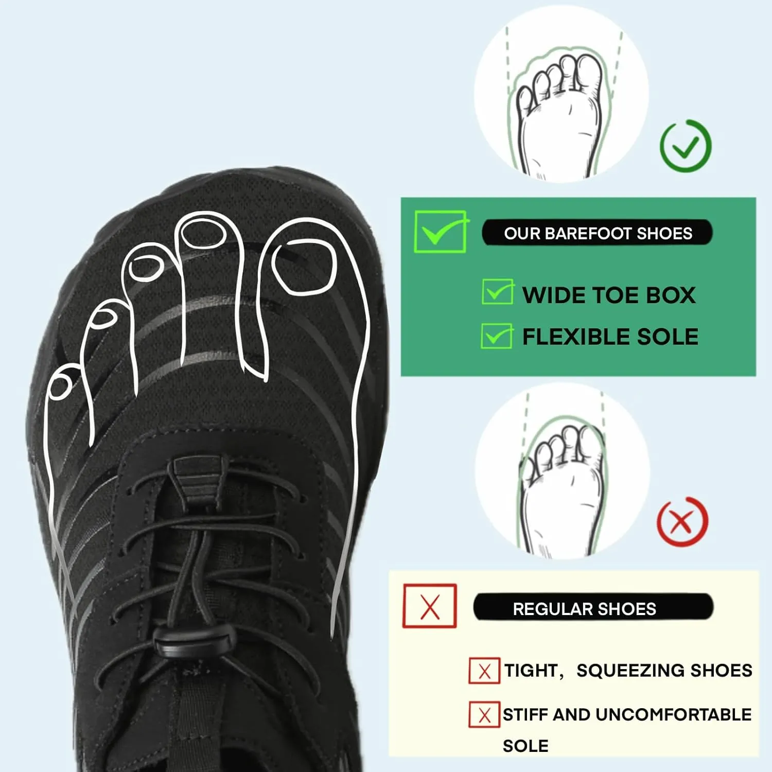Hike Barefoot Water Shoes for Women Men, Barefoot Shoes with Wide Toe Box, Non-Slip & Quick Dry Breathable Aqua Socks for Beach Pool Aqua Swim Surf Hiking Walking Shoes