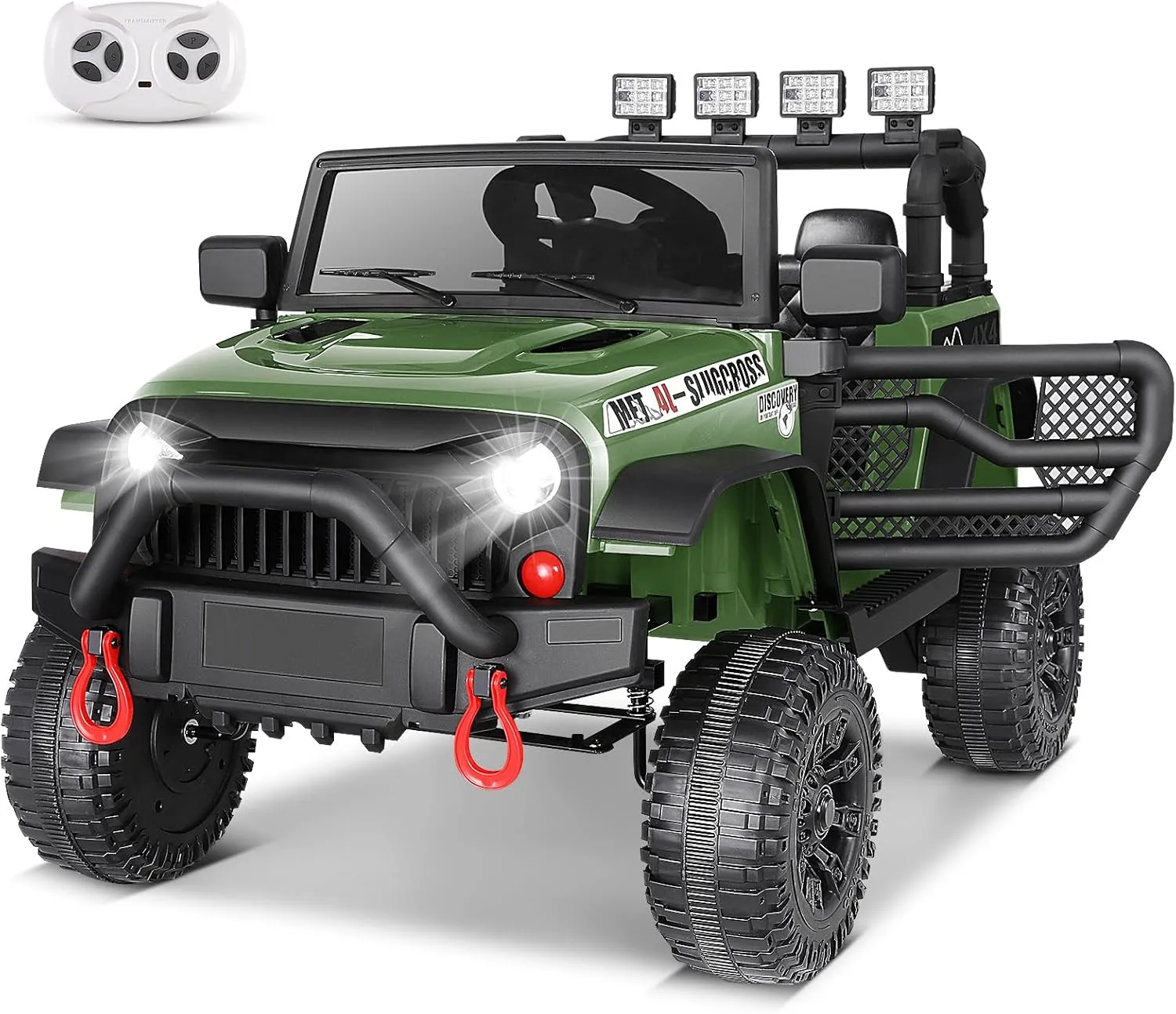 Hikole Kids Ride on Truck, 12V Electric Vehicles Battery Operated Cars for Boys&Girls w/Driving Sounds, Shock Absorption, Off-Road, Safety Belt, Multi-Terrain Traction, Army Green