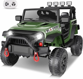 Hikole Ride On Car Truck, 12V Battery Powered Kids Electric Car w/ 2.4 GHZ Parental Remote Control，Spring Suspension,LED Lights,Safety Belt, Music, MP3, 2 Doors Open, Green