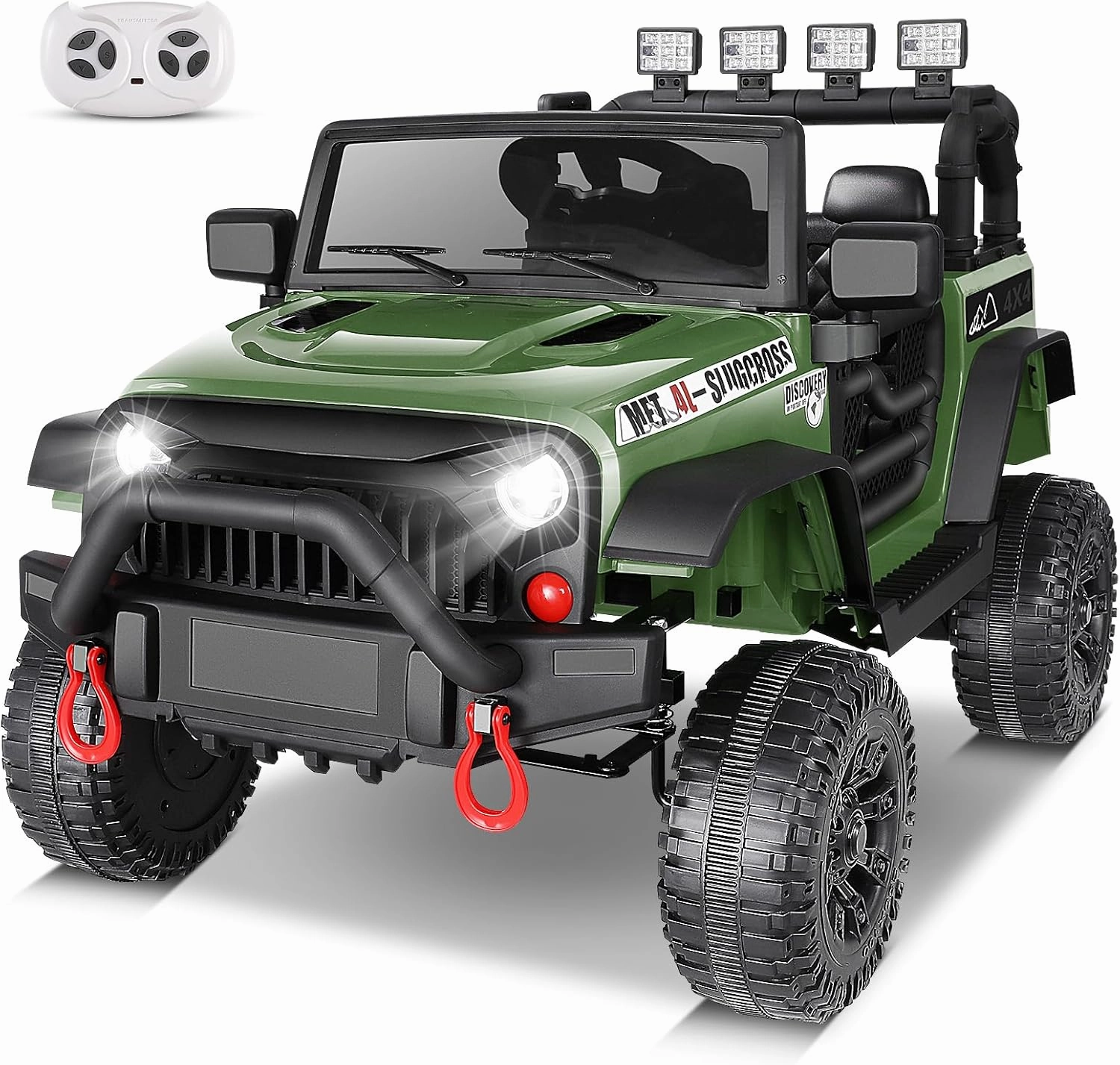 Hikole Ride On Car Truck, 12V Battery Powered Kids Electric Car w/ 2.4 GHZ Parental Remote Control，Spring Suspension,LED Lights,Safety Belt, Music, MP3, 2 Doors Open, Green