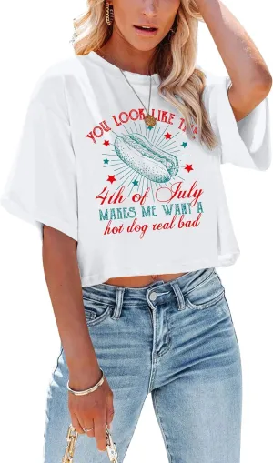 hohololo American Flag Crop Tops Women USA Crop Shirt Patriotic 4th of July Tee Memorial Day Tshirt Girls Crop Tops