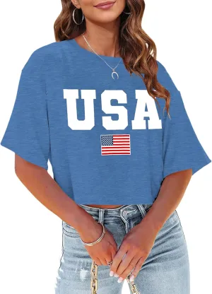 hohololo American Flag Crop Tops Women USA Crop Shirt Patriotic 4th of July Tee Memorial Day Tshirt Girls Crop Tops