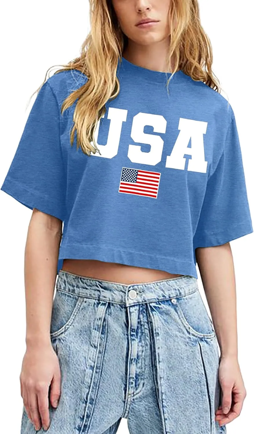 hohololo American Flag Crop Tops Women USA Crop Shirt Patriotic 4th of July Tee Memorial Day Tshirt Girls Crop Tops