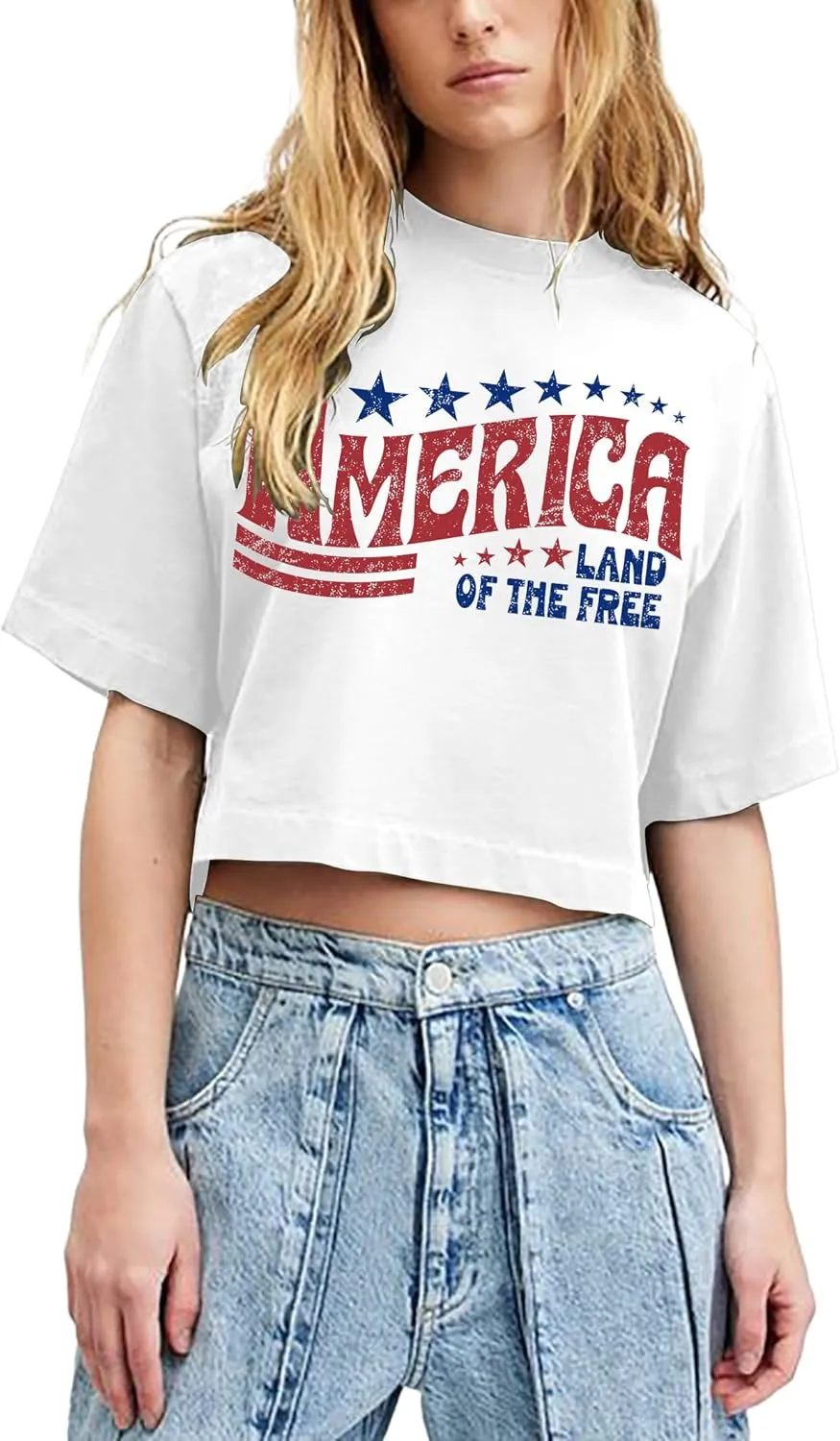 hohololo American Flag Crop Tops Women USA Crop Shirt Patriotic 4th of July Tee Memorial Day Tshirt Girls Crop Tops