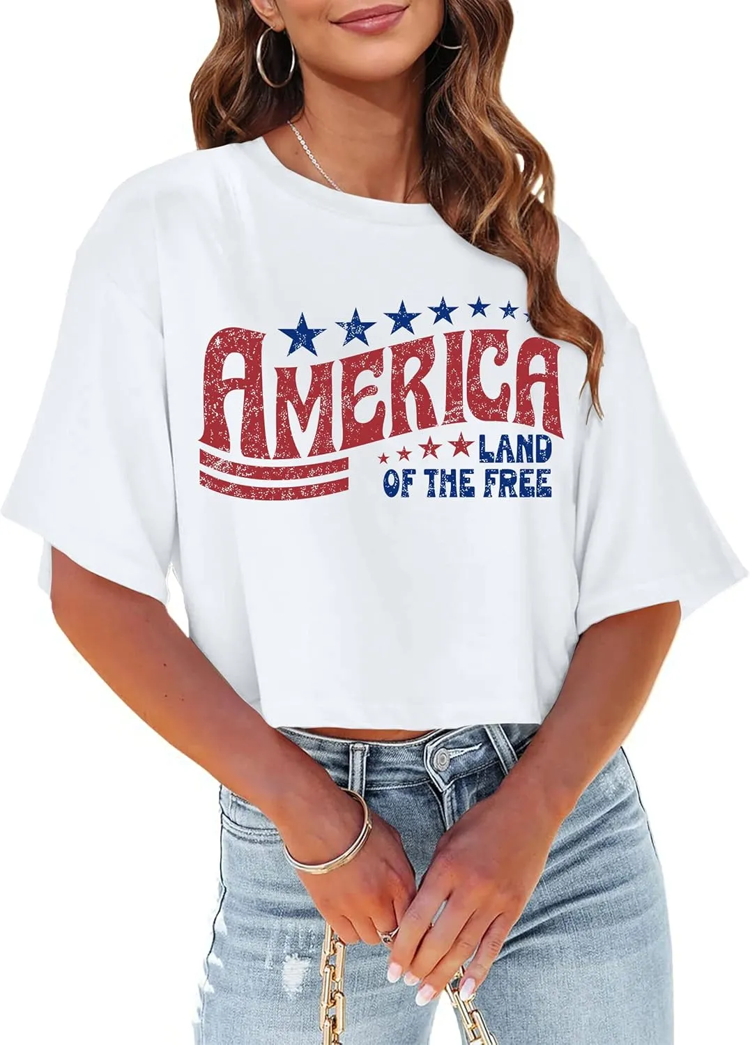 hohololo American Flag Crop Tops Women USA Crop Shirt Patriotic 4th of July Tee Memorial Day Tshirt Girls Crop Tops