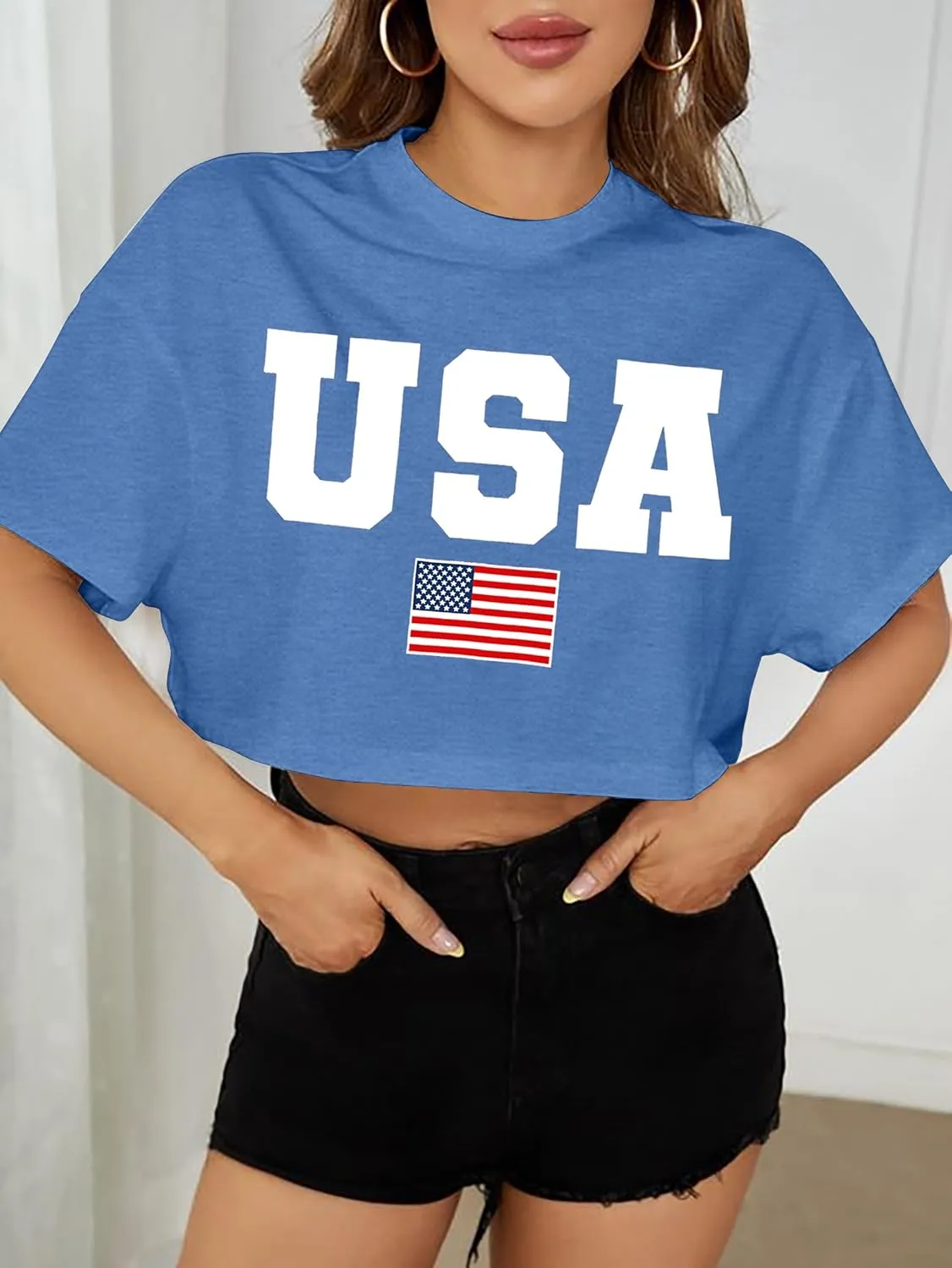 hohololo American Flag Crop Tops Women USA Crop Shirt Patriotic 4th of July Tee Memorial Day Tshirt Girls Crop Tops