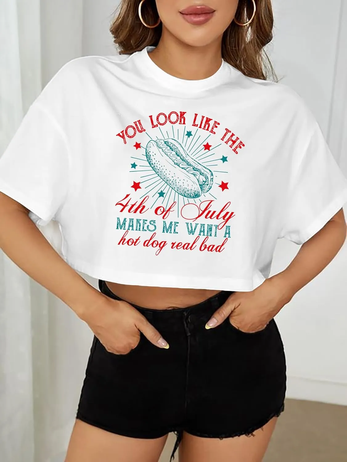 hohololo American Flag Crop Tops Women USA Crop Shirt Patriotic 4th of July Tee Memorial Day Tshirt Girls Crop Tops