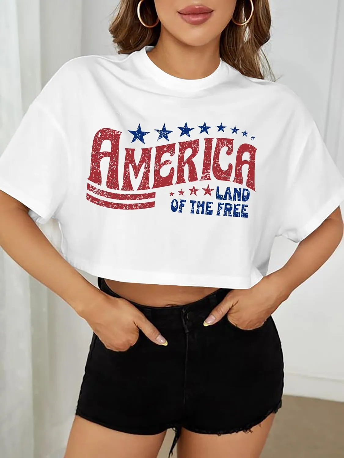 hohololo American Flag Crop Tops Women USA Crop Shirt Patriotic 4th of July Tee Memorial Day Tshirt Girls Crop Tops