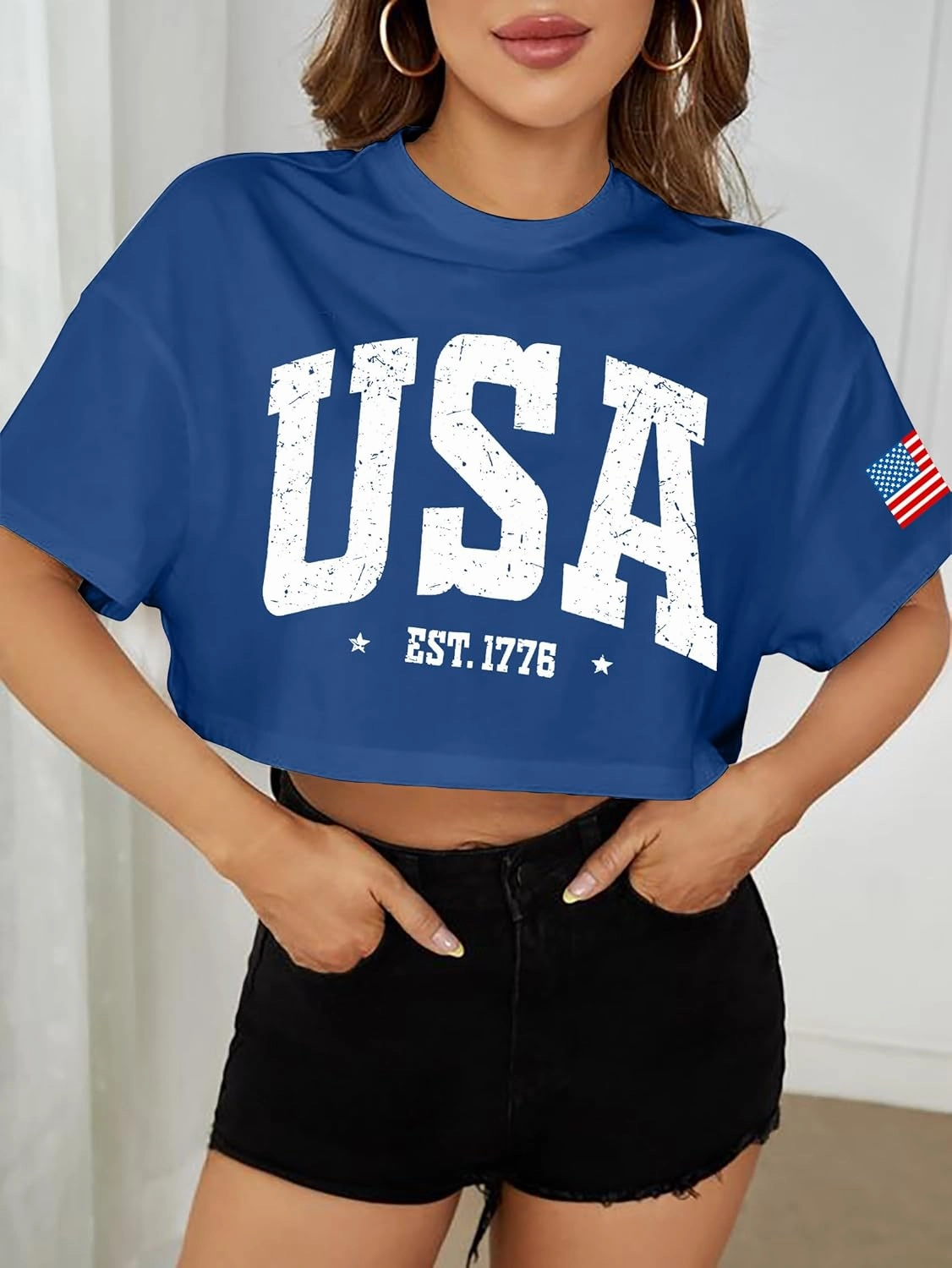hohololo American Flag Crop Tops Women USA Crop Shirt Patriotic 4th of July Tee Memorial Day Tshirt Girls Crop Tops