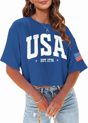 hohololo American Flag Crop Tops Women USA Crop Shirt Patriotic 4th of July Tee Memorial Day Tshirt Girls Crop Tops