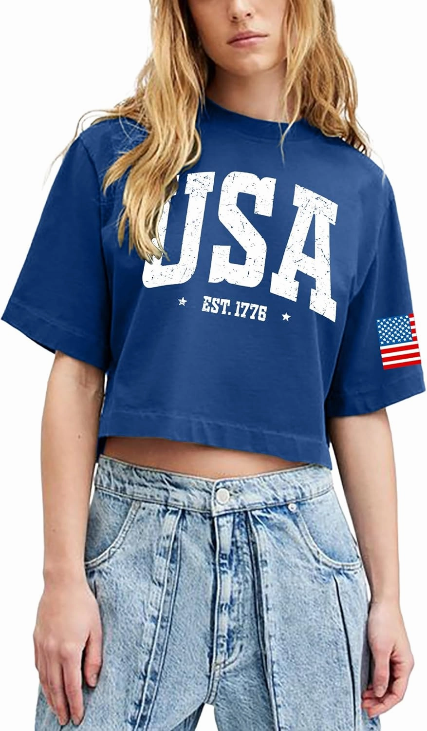 hohololo American Flag Crop Tops Women USA Crop Shirt Patriotic 4th of July Tee Memorial Day Tshirt Girls Crop Tops
