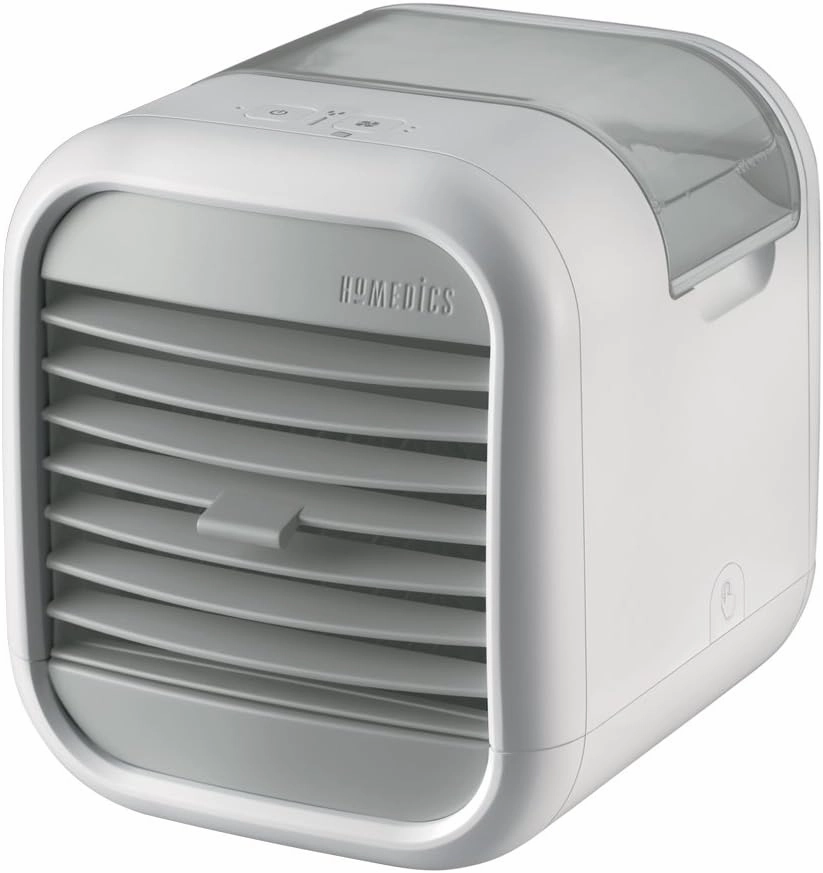 HoMedics - Portable ai cooler - Cube Cooler Personal Fan MyChill 2 - 1.2m 7-degree cold zone, 2 fan speeds, Adjustable grill, water tank - White
