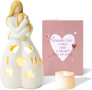 Homemory Gifts for Mom Birthday Mothers Day Present Candleholder Statue Flickering LED Tea Lights for Daughters Sister Best Friends Unique Gift Ideas Greeting Card (Hug-White)