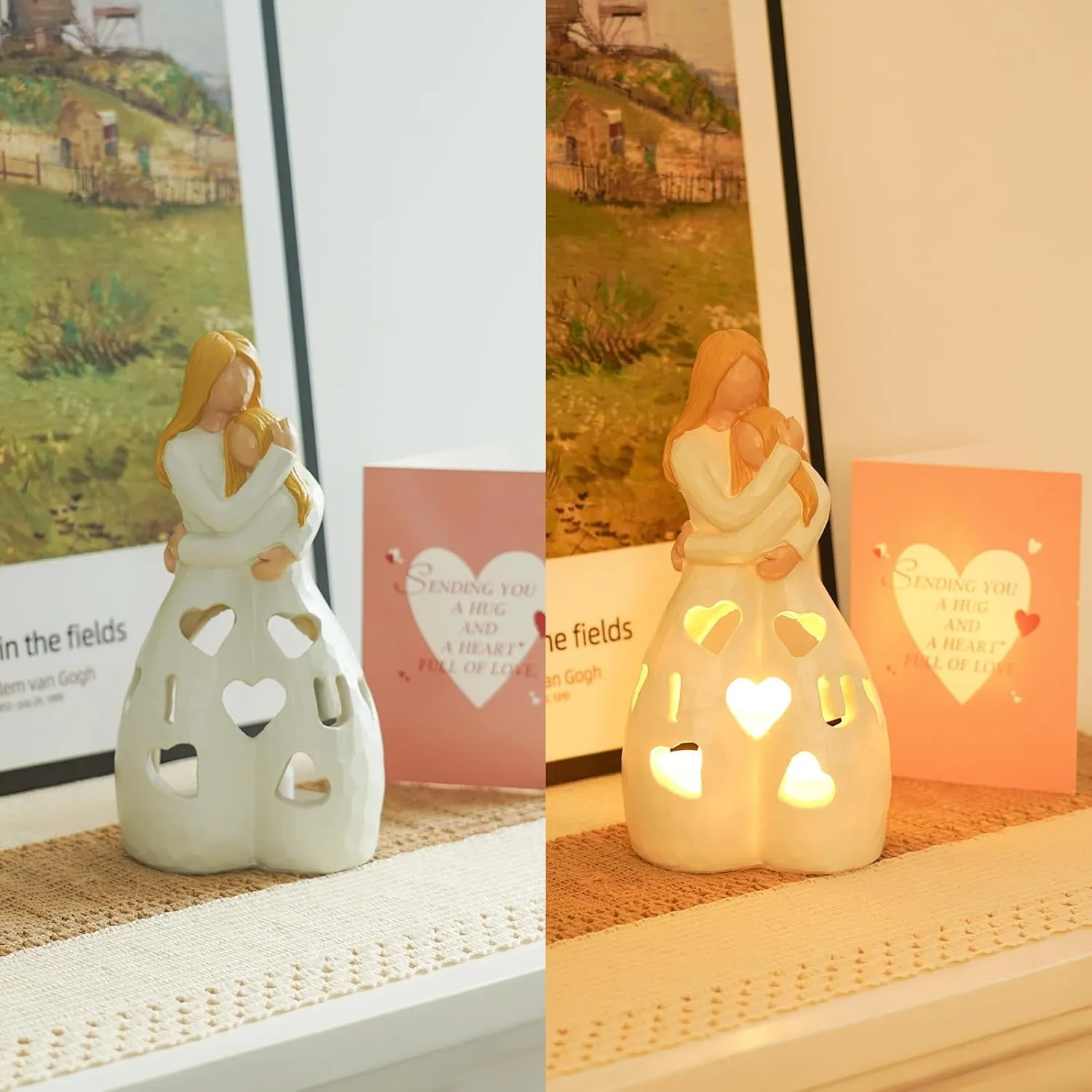 Homemory Gifts for Mom Birthday Mothers Day Present Candleholder Statue Flickering LED Tea Lights for Daughters Sister Best Friends Unique Gift Ideas Greeting Card (Hug-White)