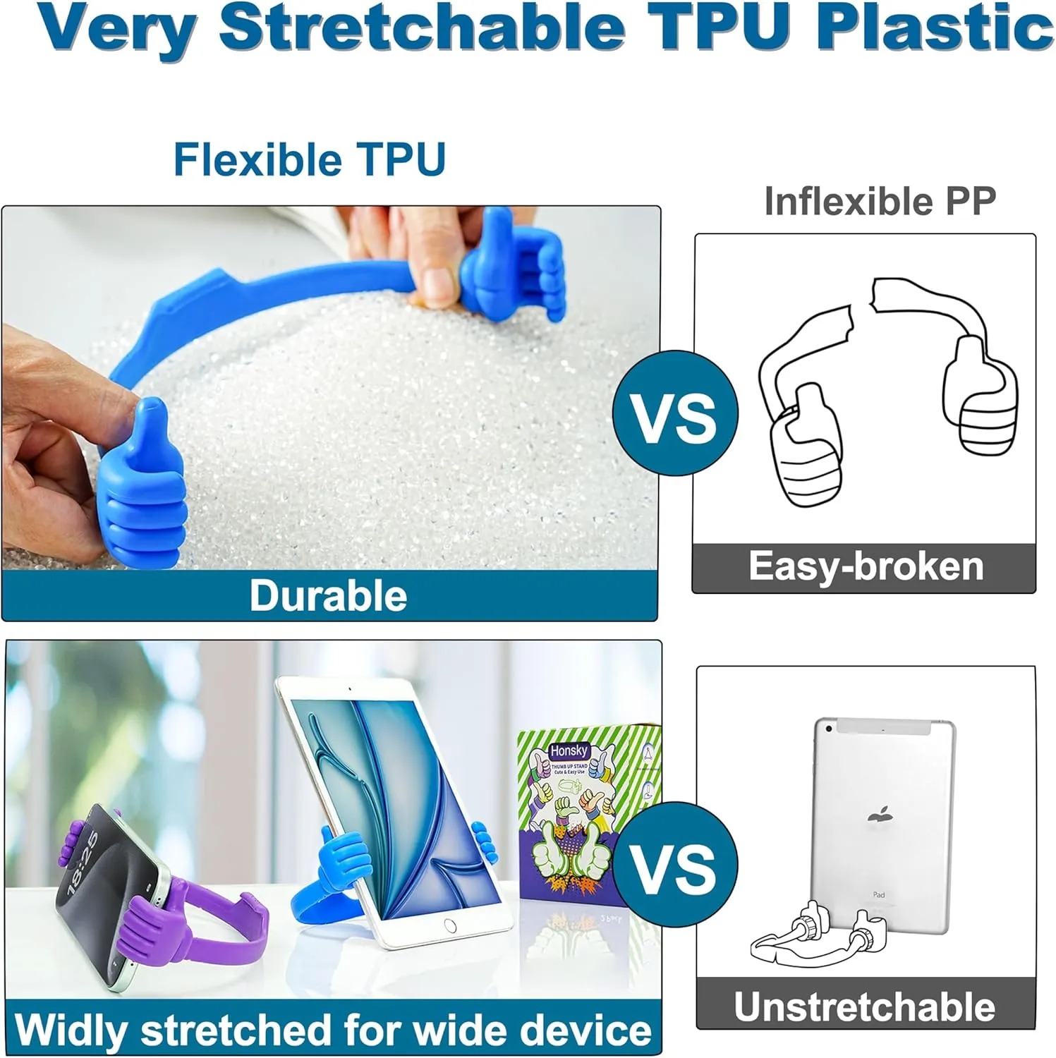 Honsky Universal Flexible Thumb Smartphone Stand Holder - Blue