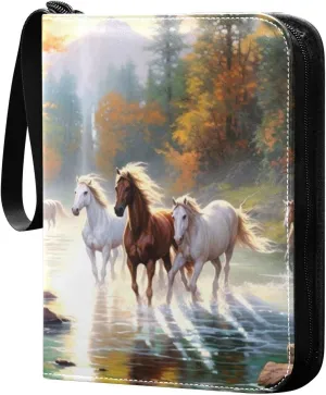 Horses Painting Card Binder, 400 Pockets Card Holder with 50 Sleeves, Sturdy Card Holder Folders for Game Cards & Sports Cards