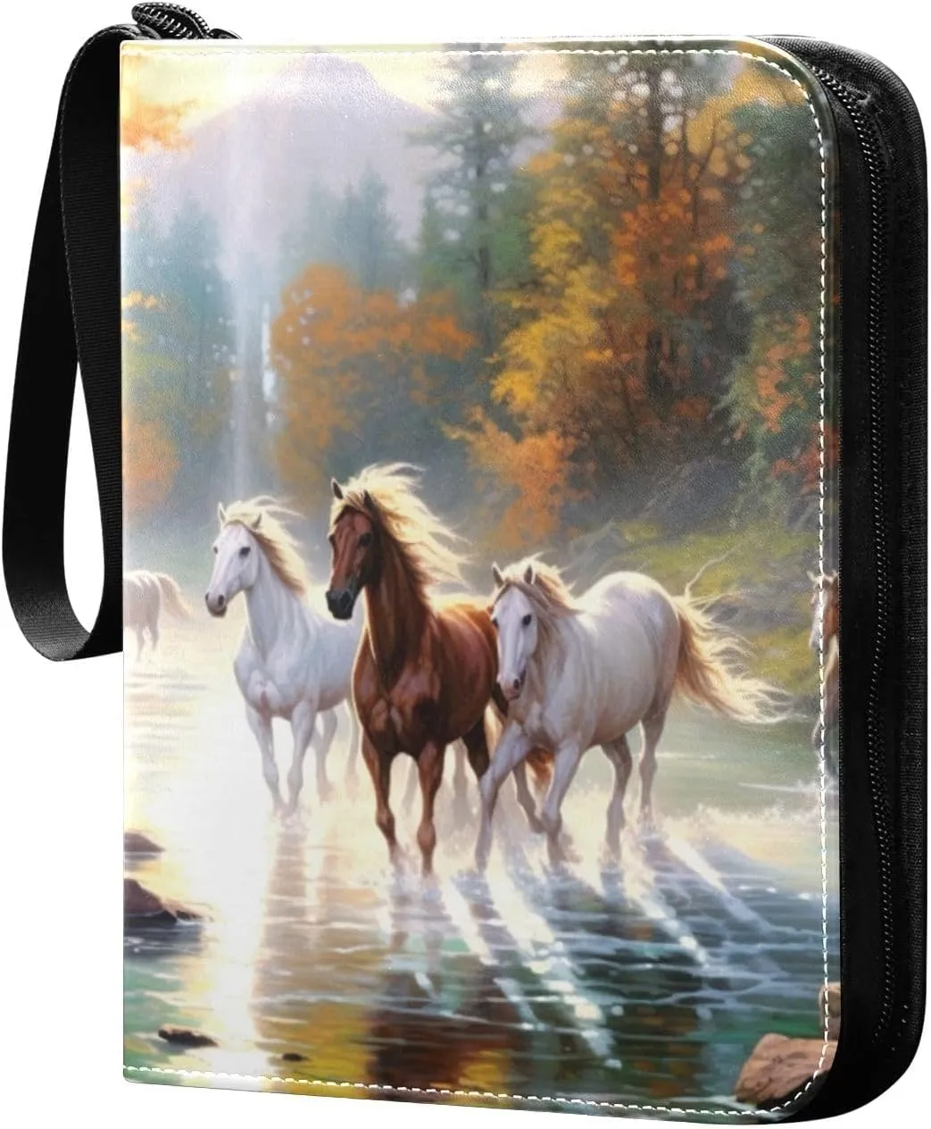 Horses Painting Card Binder, 400 Pockets Card Holder with 50 Sleeves, Sturdy Card Holder Folders for Game Cards & Sports Cards