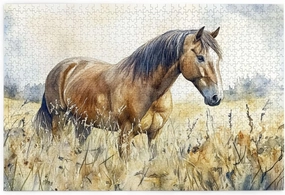 Horses grazing on The Grassland 1000 Pieces of Adult Wooden Puzzle - Unique and Beautiful Design,an Ideal Choice for Exercising brainpower，Thoughts soar，Gifts for Family and Friends