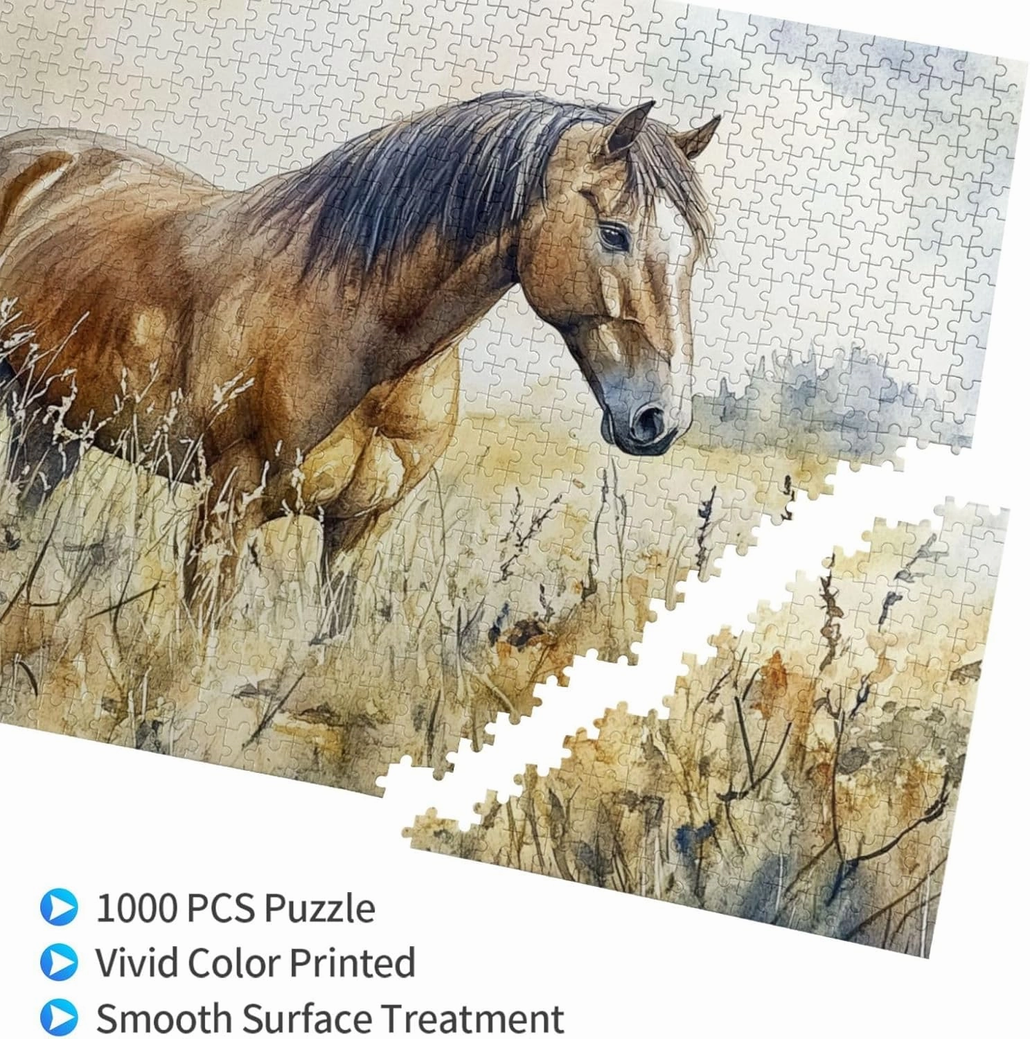 Horses grazing on The Grassland 1000 Pieces of Adult Wooden Puzzle - Unique and Beautiful Design,an Ideal Choice for Exercising brainpower，Thoughts soar，Gifts for Family and Friends