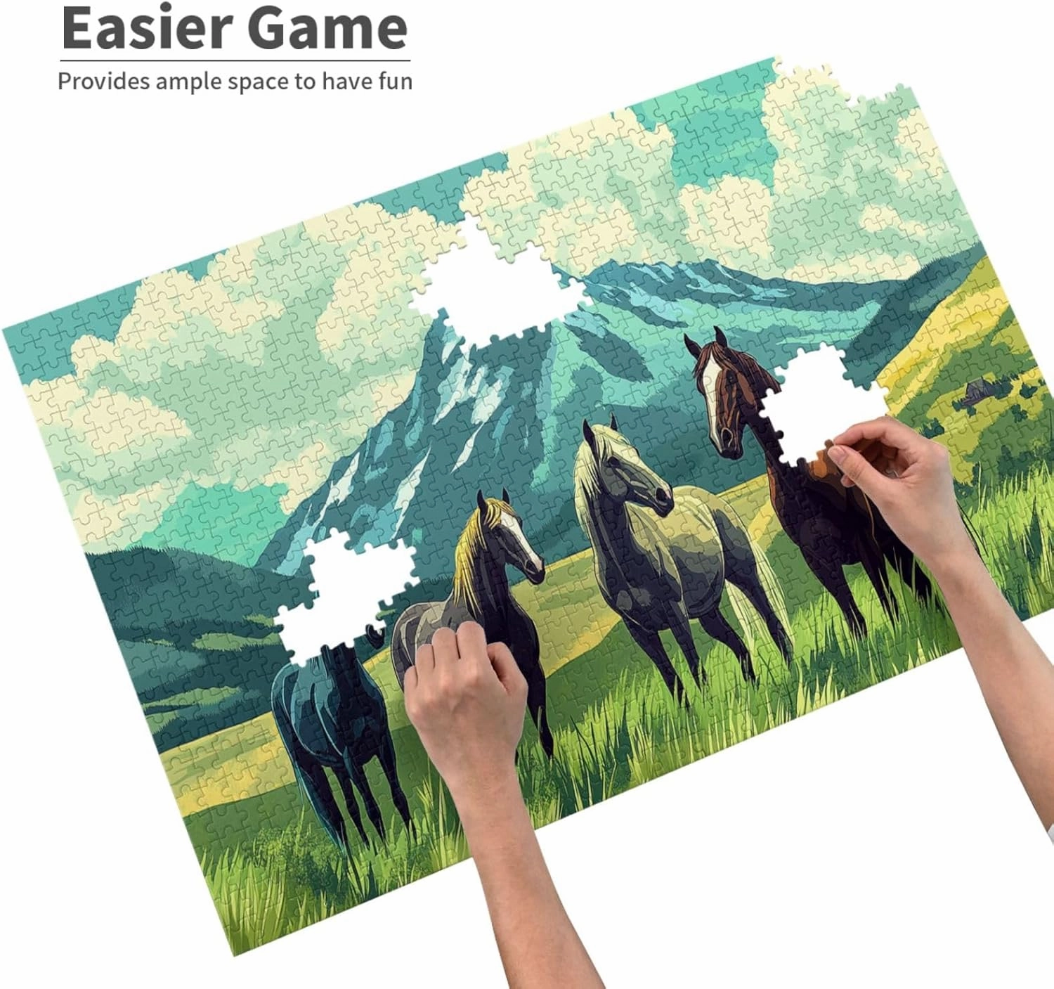 Horses On Alpine Grassland,1000 Pcs Wooden Jigsaw Puzzles for Adults,Interesting Entertainment Games, Exercise Your Hands-On Skills，Promote A Warmer Relationship，Enjoy The Process