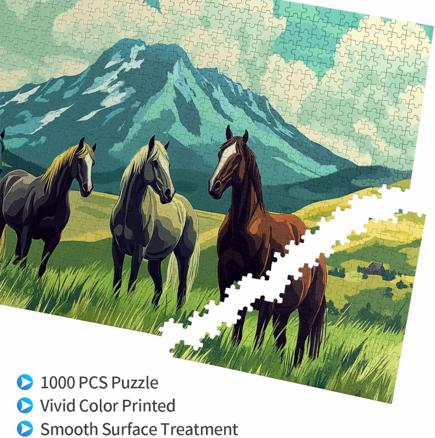 Horses On Alpine Grassland,1000 Pcs Wooden Jigsaw Puzzles for Adults,Interesting Entertainment Games, Exercise Your Hands-On Skills，Promote A Warmer Relationship，Enjoy The Process