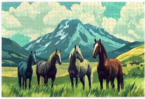 Horses On Alpine Grassland,1000 Pcs Wooden Jigsaw Puzzles for Adults,Interesting Entertainment Games, Exercise Your Hands-On Skills，Promote A Warmer Relationship，Enjoy The Process