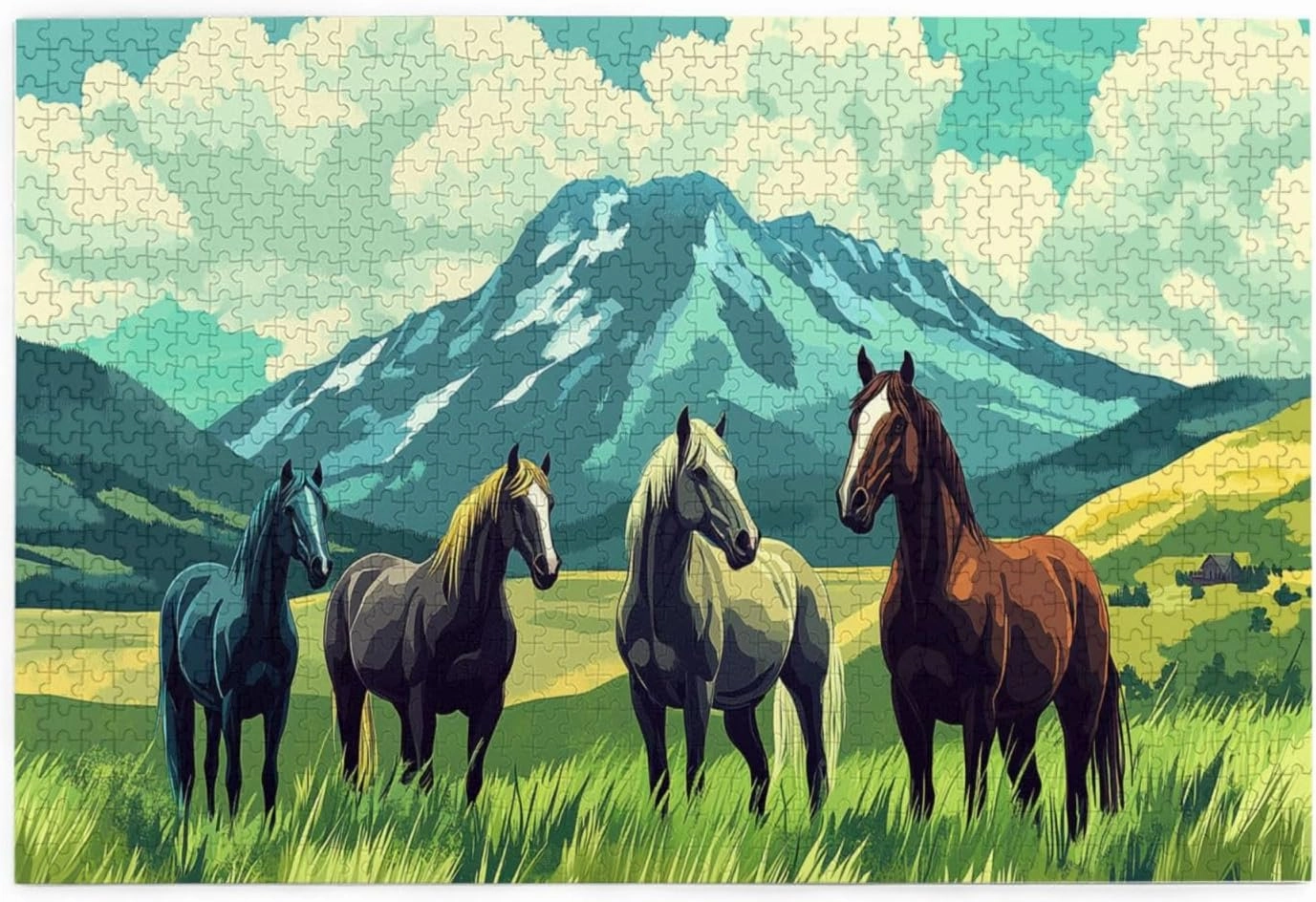 Horses On Alpine Grassland,1000 Pcs Wooden Jigsaw Puzzles for Adults,Interesting Entertainment Games, Exercise Your Hands-On Skills，Promote A Warmer Relationship，Enjoy The Process