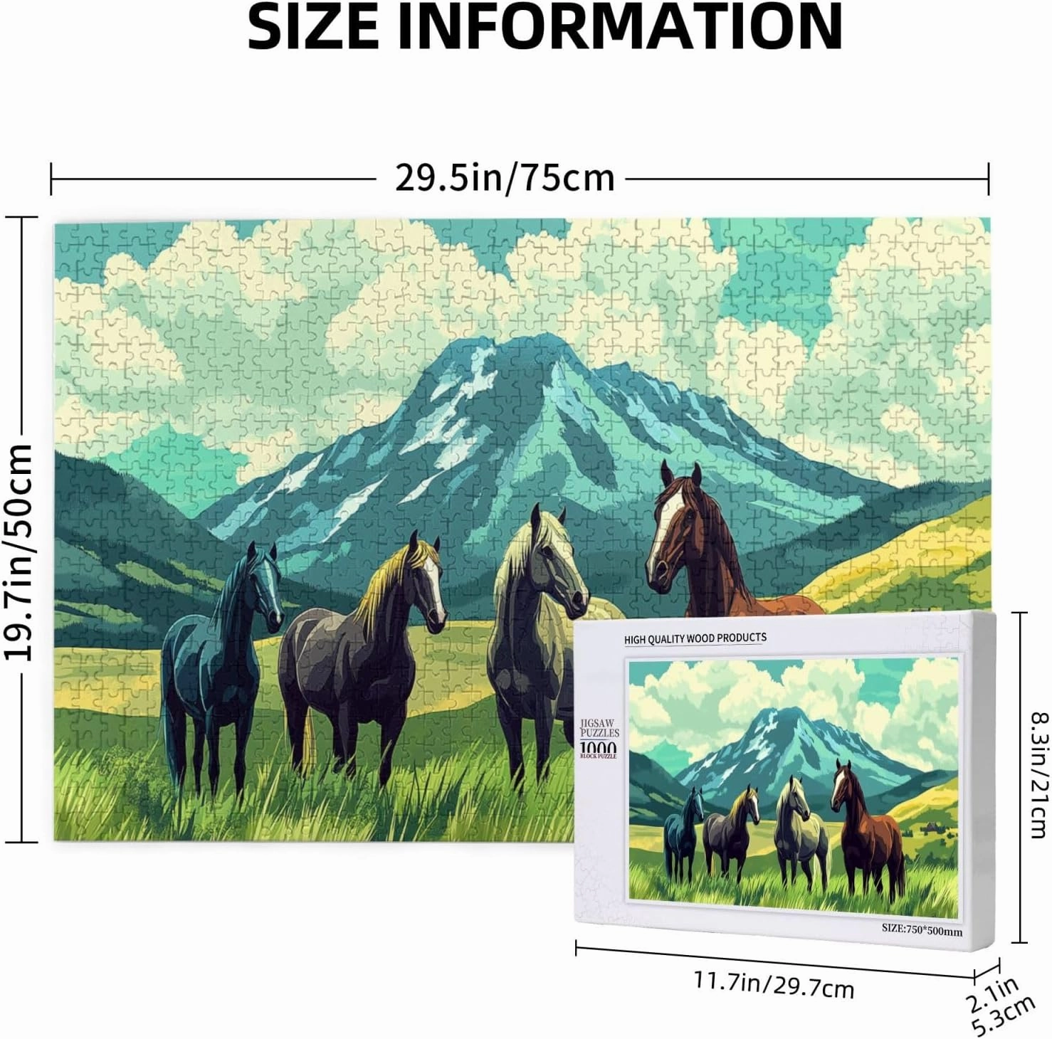 Horses On Alpine Grassland,1000 Pcs Wooden Jigsaw Puzzles for Adults,Interesting Entertainment Games, Exercise Your Hands-On Skills，Promote A Warmer Relationship，Enjoy The Process