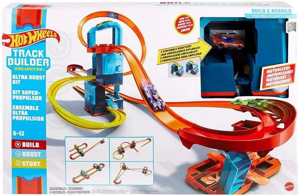 Hot Wheels Track Builder Unlimited Ultra Stackable Booster Kit Motorized Set 5 Plus Configurations Stunt Parts Compatible id Gift idea for Kids 6 7 8 9 10 and Older