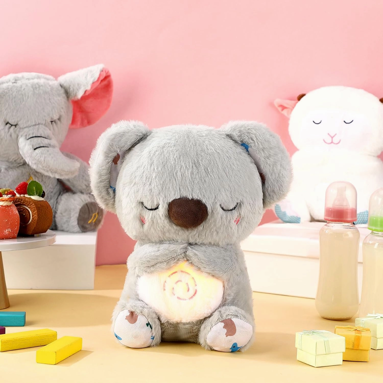 HyDren Breathing Stuffed Animal 9 inch Calming Soothers for Sleep Heartbeat Plush for Anxiety with Music Lights and Rhythmic Breathing Motion Anxiety Relief Portable Plush Sound Machine(Koala Bear)