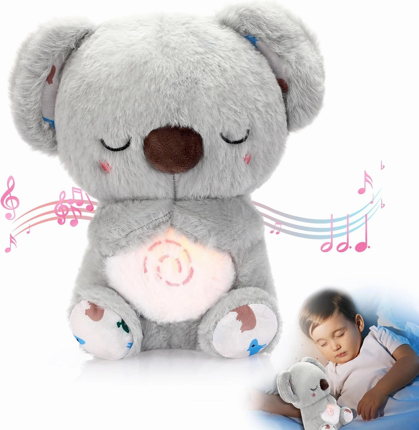 HyDren Breathing Stuffed Animal 9 inch Calming Soothers for Sleep Heartbeat Plush for Anxiety with Music Lights and Rhythmic Breathing Motion Anxiety Relief Portable Plush Sound Machine(Koala Bear)
