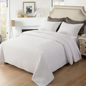 Hygge Hush Summer Quilt Set, Twin Size Pure White Leaves Pattern 2 Pieces Quilt Set, Oversized Modern Style Bedspread Set for All Season (1 Quilt & 1 Pillow Shams)