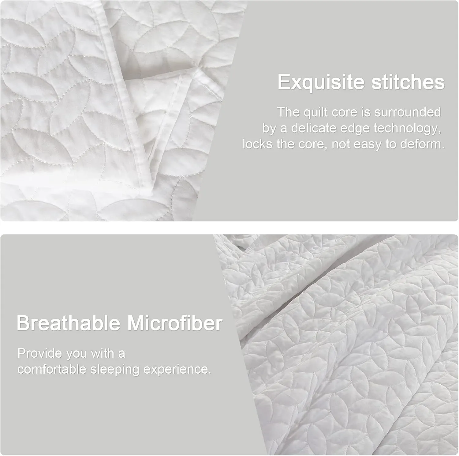 Hygge Hush Summer Quilt Set, Twin Size Pure White Leaves Pattern 2 Pieces Quilt Set, Oversized Modern Style Bedspread Set for All Season (1 Quilt & 1 Pillow Shams)