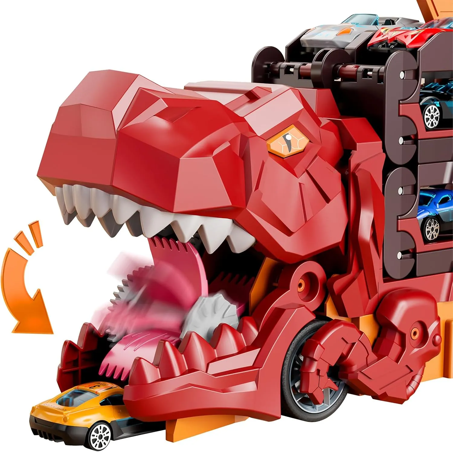 IHAHA Dinosaur Race Track Toys for Ages 3-4 4-6, 59-inches Transport Dinosaur Truck with 12 Die-cast Cars, Carrier Truck Toy Birthday Gifts Toys for 3 4 5 6 Year Old Boy