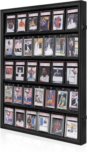IHEIPYE 35 Baseball Card Display Case - Graded Sports Card Display Case - Wall Mount Lockable Trading Cards Frame with UV Protection Acrylic for Display Basketball Fooball Hockey Cards-Vertical