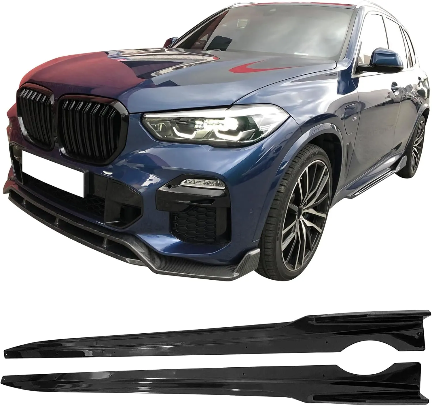 IKON MOTORSPORTS, Side Skirts Compatible with 2019-2025 BMW G05 X5 M Sport, IKON Style PP Injection Side Extension Bottom Line Gloss Black